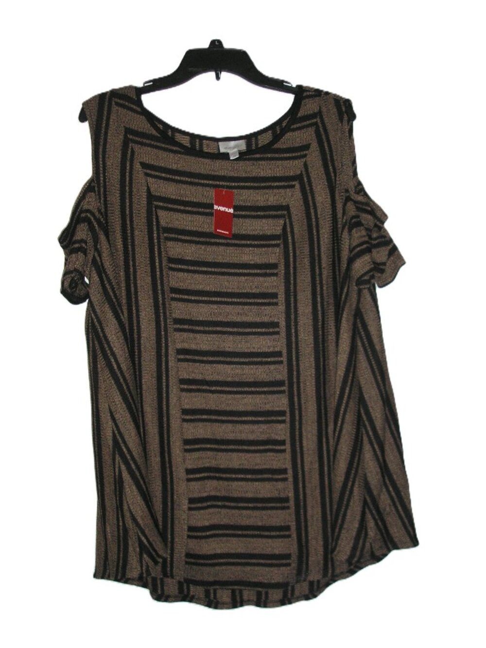 Avenue Brown Black Cold Shoulder Top, Size 18/20 NEW NWT